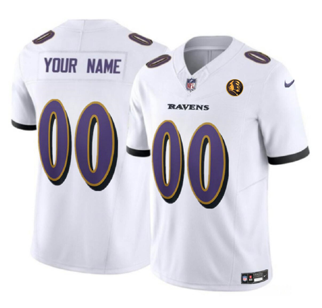 Men's Baltimore Ravens Active Player Custom White 2023 F.U.S.E. With John Madden Patch Vapor Football Limited Jersey